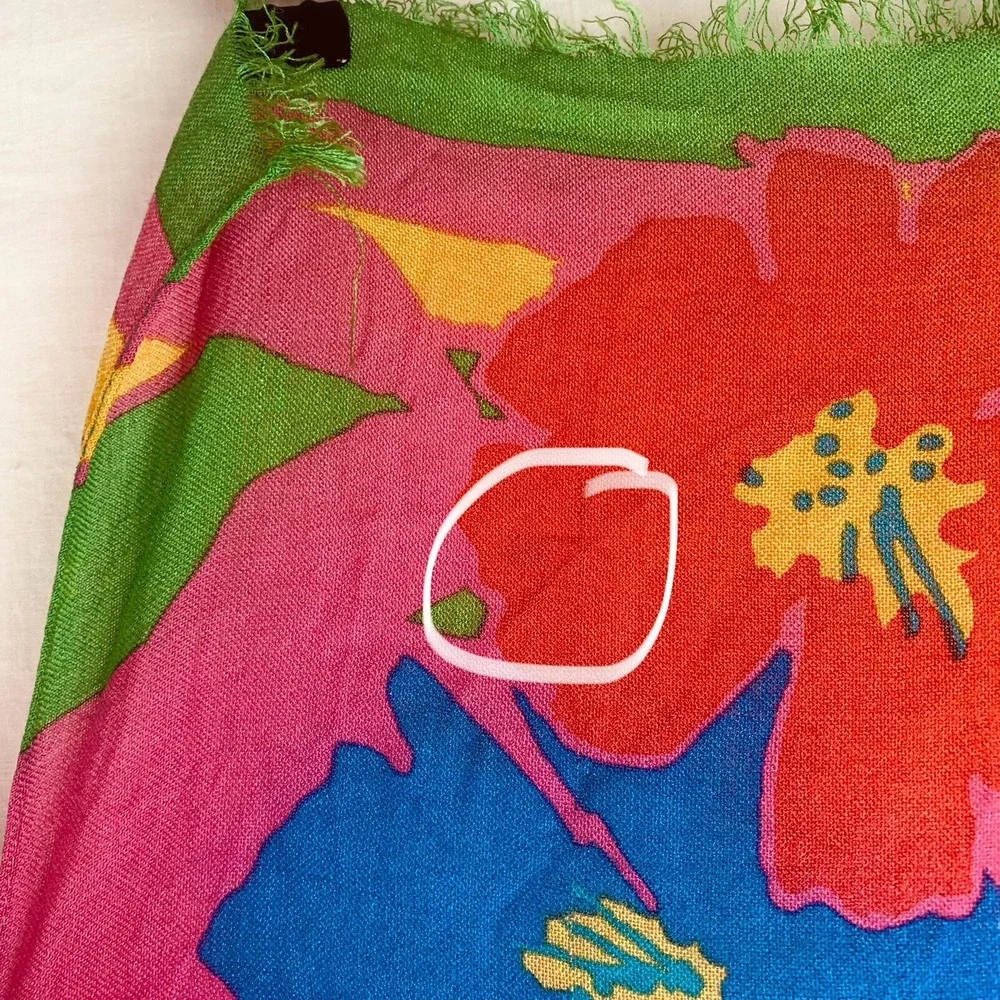 Vtg Floral Scarf Liz Claiborne Hawaiian Hibiscus Red Pink Blue Green Tropical